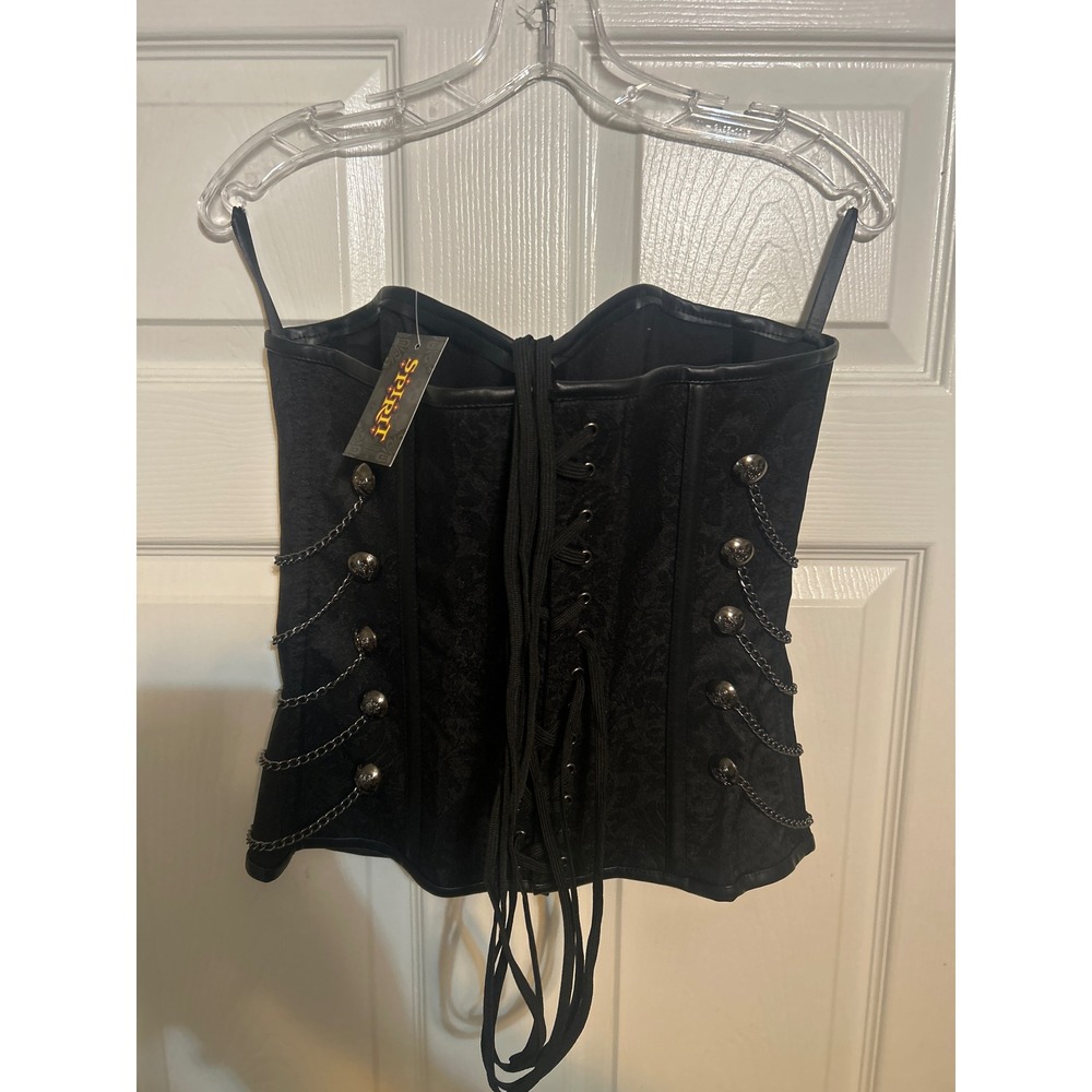 Spirit‎ Halloween Black Brocade Corset Top Skull Chain Steampunk Goth XL NEW